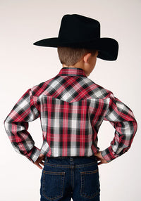 Roper Boy's Classic Long Sleeve Plaid Western Snap Shirt In Red/Black/Grey
