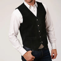 Roper Men's Silky Cow Suede Leather Vest in Black