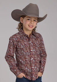Roper Boy's Amarillo Sangria Paisley Western Snap Shirt in Wine
