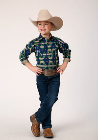 Roper Boy's Navy Aztec Stripe Snap Shirt