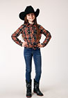 Roper Girl's L/S Plaid Western Snap Shirt in Brown