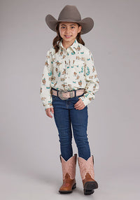 Roper Girl's L/S Ropers Western Snap Shirt in White