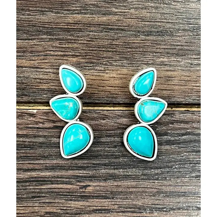 1 3/8" Western Turquoise Stone Drop Stud Earring