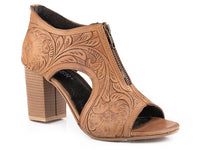 Roper Women's Mika Front Zip Tooled Sandal-Tan