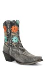 Roper Women's Flower Power Fashion Snip Toe Boot in Black Denim