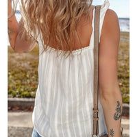 Women's Lace Crochet Ruffled Button Loose Fit Tank Top in White