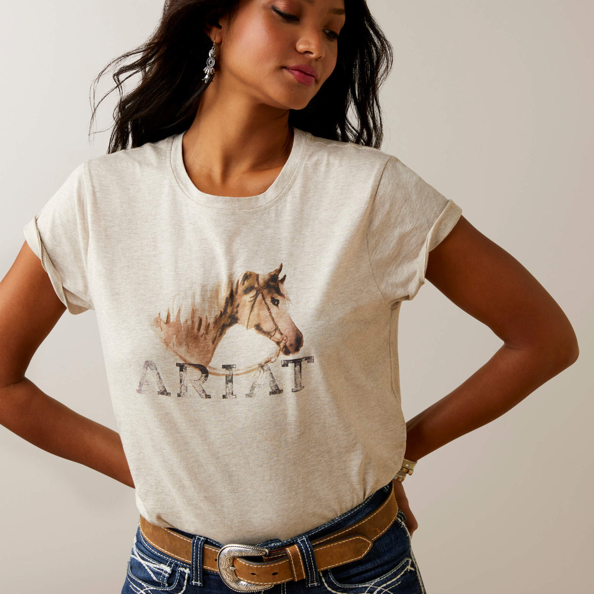 Ariat Women's Caballo Oatmeal Heather Graphic Tee (Available in Regular and Plus Sizes)