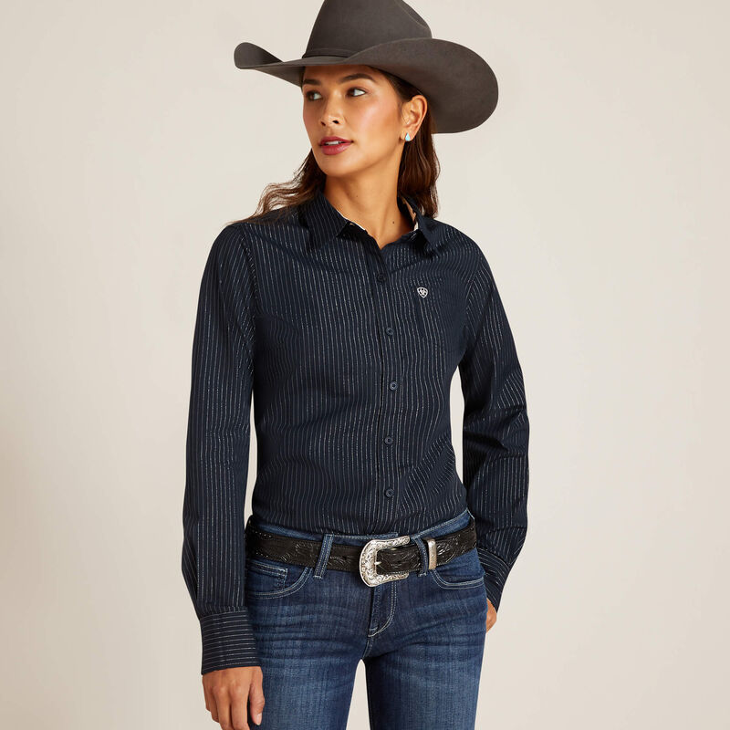 Ariat Women's Wrinkle Resist Kirby Stretch Long Sleeve Western Button Down Shirt in Salute/Silver Lurex (Available in Plus Sizes)