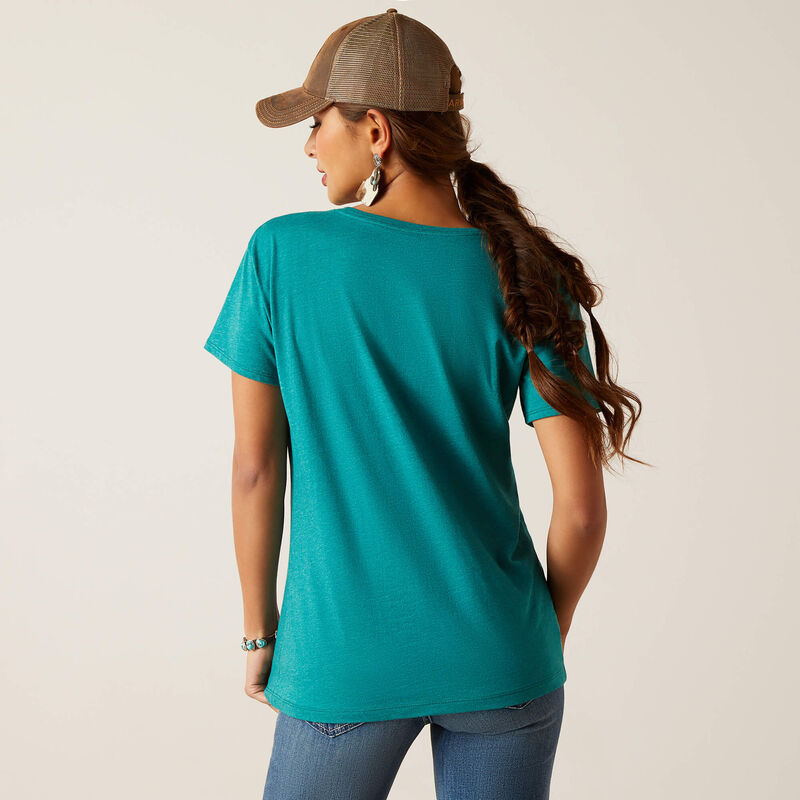 Ariat Women's Longhorn Watercolor T-Shirt in Teal Green Heather