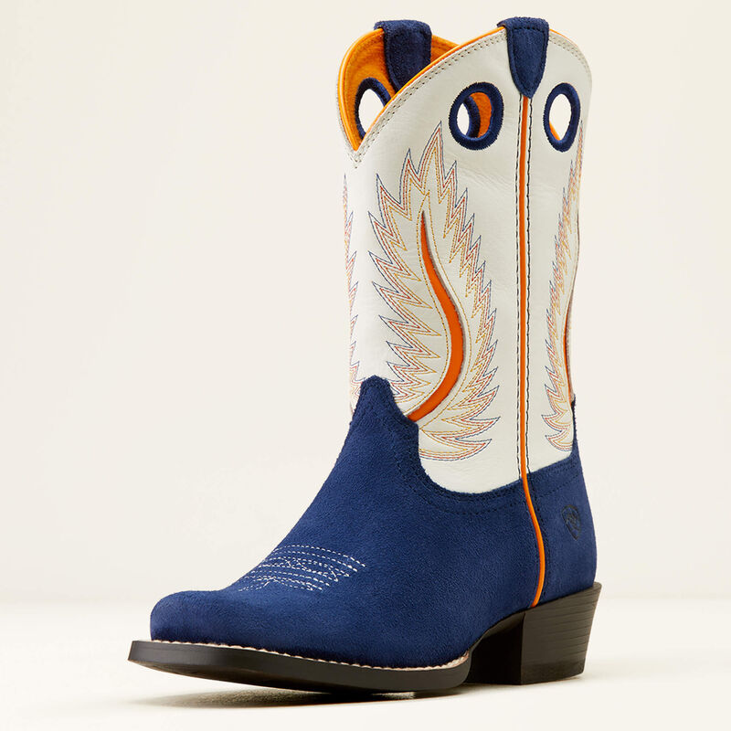 Ariat Kid s Futurity Fort Worth Western Boot in Patriot Blue Suede Pale Moon