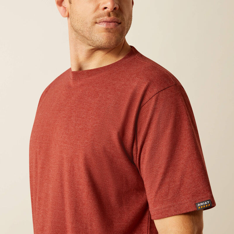 Ariat Men's Rebar Cotton Strong Solid T-Shirt in Firebrick Red Heather