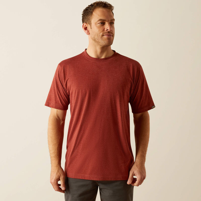 Ariat Men's Rebar Cotton Strong Solid T-Shirt in Firebrick Red Heather