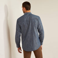 Ariat Men's Fenix L/S Geometric Classic Fit Western Snap Shirt in Chambray Blue