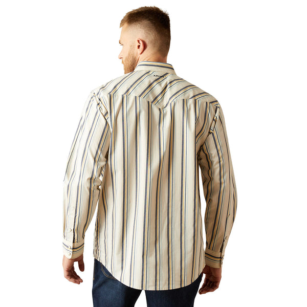 Ariat Men's Finnley L/S Striped Classic Fit Western Snap Shirt in Cream
