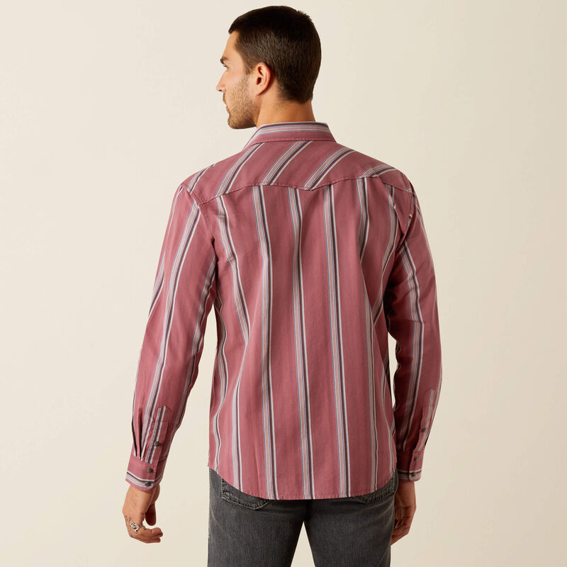 Ariat Men's Humphrey L/S Retro Fit Western Snap Shirt in Red Stripe