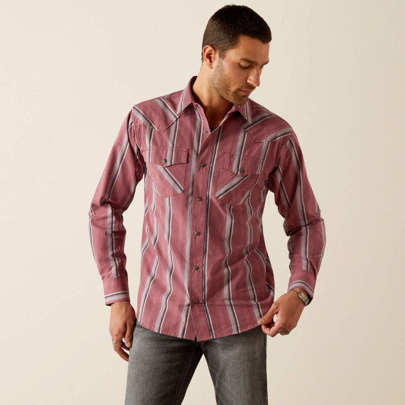 Ariat Men's Humphrey L/S Retro Fit Western Snap Shirt in Red Stripe
