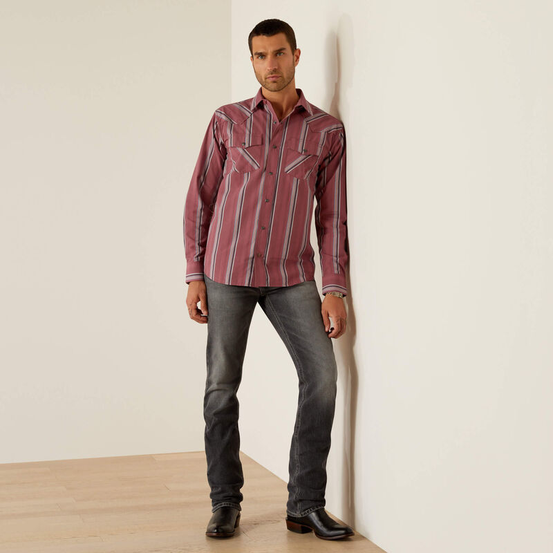 Ariat Men's Humphrey L/S Retro Fit Western Snap Shirt in Red Stripe