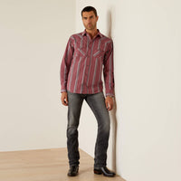 Ariat Men's Humphrey L/S Retro Fit Western Snap Shirt in Red Stripe