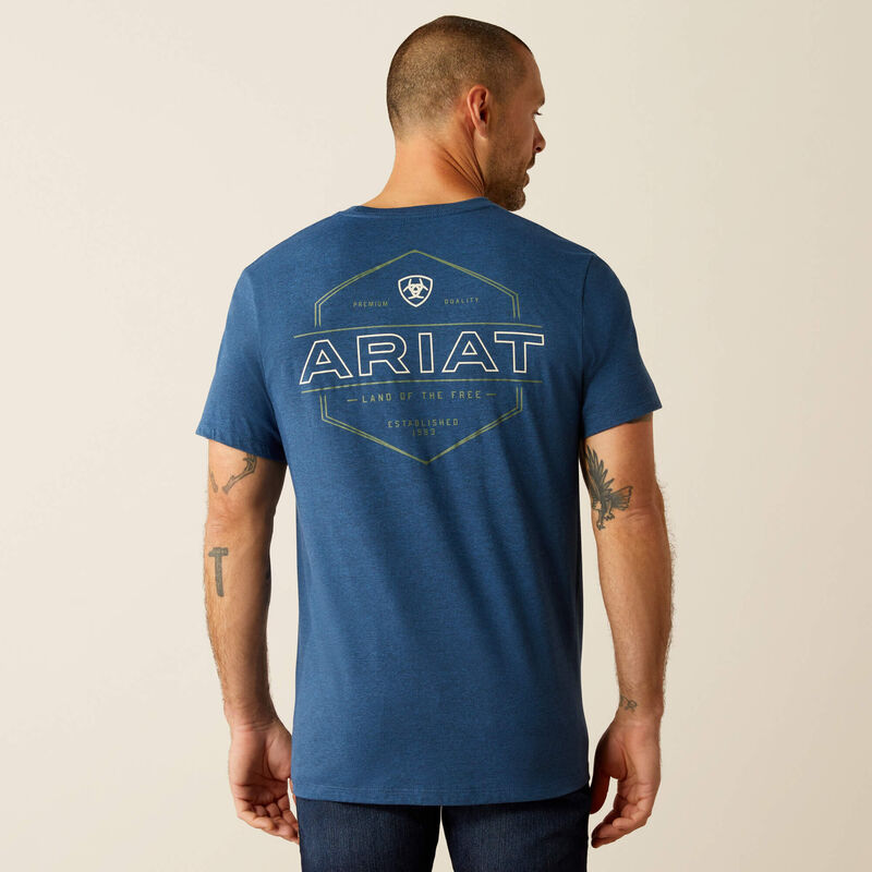 Ariat Men's Line Frame Hex T-Shirt in Denim Blue Heather