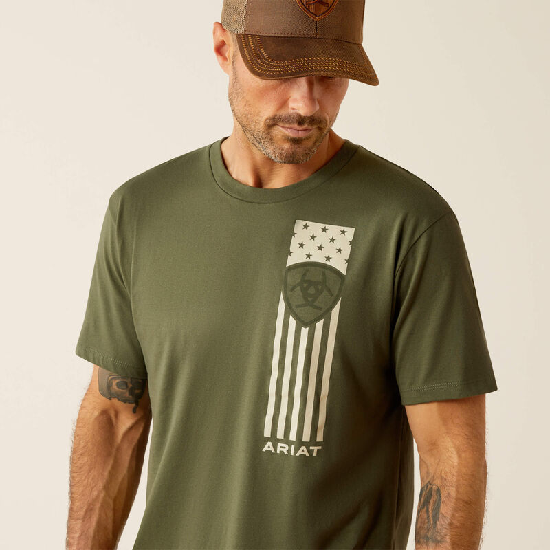 Ariat Men's Patriot Stripe Logo Graphic T-Shirt in Surplus Green