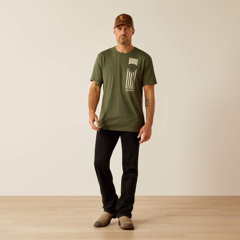 Ariat Men's Patriot Stripe Logo Graphic T-Shirt in Surplus Green