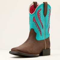 Ariat Kid's Quickdraw VentTEK Western Boot in Rich Clay/ Turquoise Floral Emboss