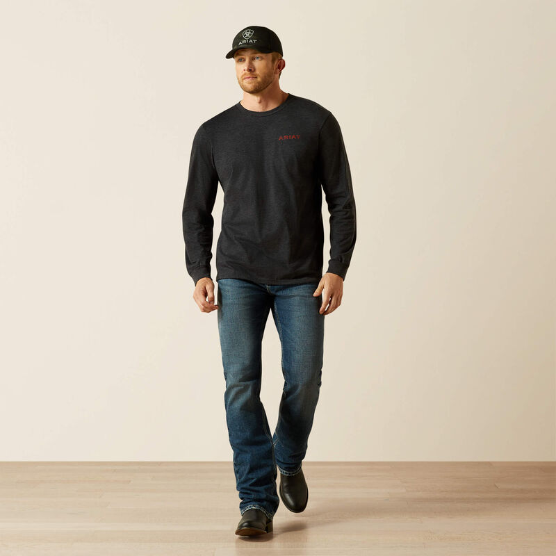 Ariat Men's L/S Stamped Freedom Classic Fit Graphic Tee in Charcoal Heather