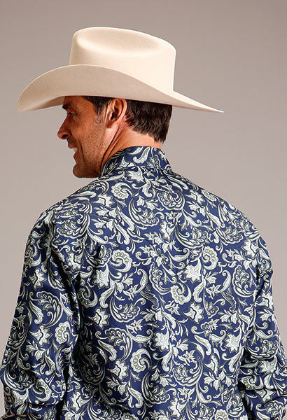 Stetson Long Sleeve Denim Western Shirt With Embroidery - Blue - Men's Western  Shirts