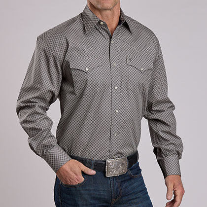 Stetson Men's Polaris Geometric Print Western Snap Shirt in Grey