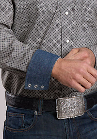 Stetson Men's Polaris Geometric Print Western Snap Shirt in Grey