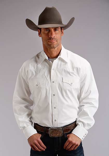 Stetson Men's L/S Classic Solid Snap Poplin Shirt in Optic White