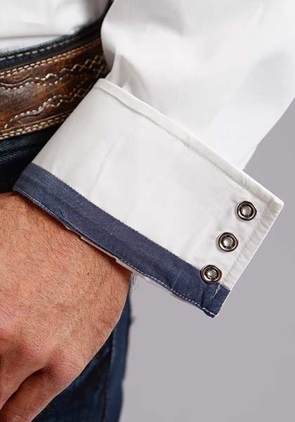 Stetson Men's L/S Classic Solid Snap Poplin Shirt in Optic White