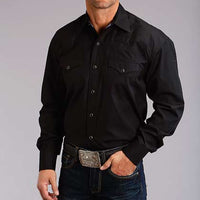 Stetson Men's Classic Solid Snap Poplin Shirt in Black