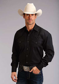 Stetson Men's Classic Solid Snap Poplin Shirt in Black