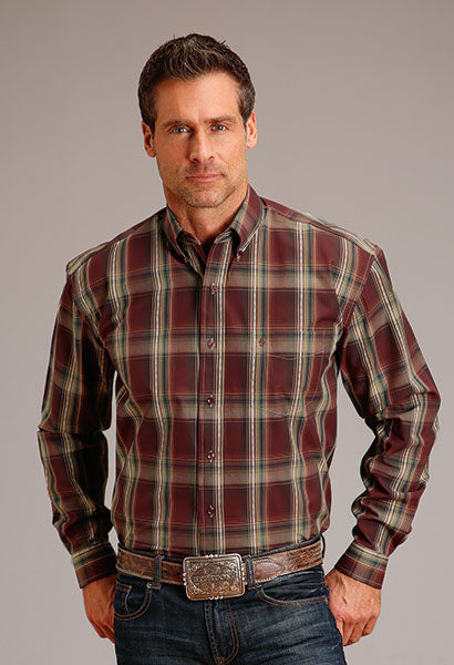 Stetson Men's Sandstone Ombre Plaid Long Sleeve Western Button Down Shirt