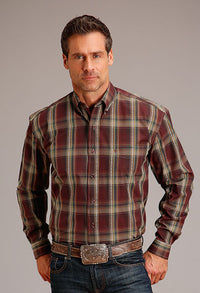 Stetson Men's Sandstone Ombre Plaid Long Sleeve Western Button Down Shirt