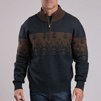 Stetson Men's L/S Wool Blend Quarter Zip Sweater in Grey