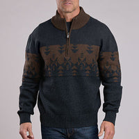 Stetson Men's L/S Wool Blend Quarter Zip Sweater in Grey