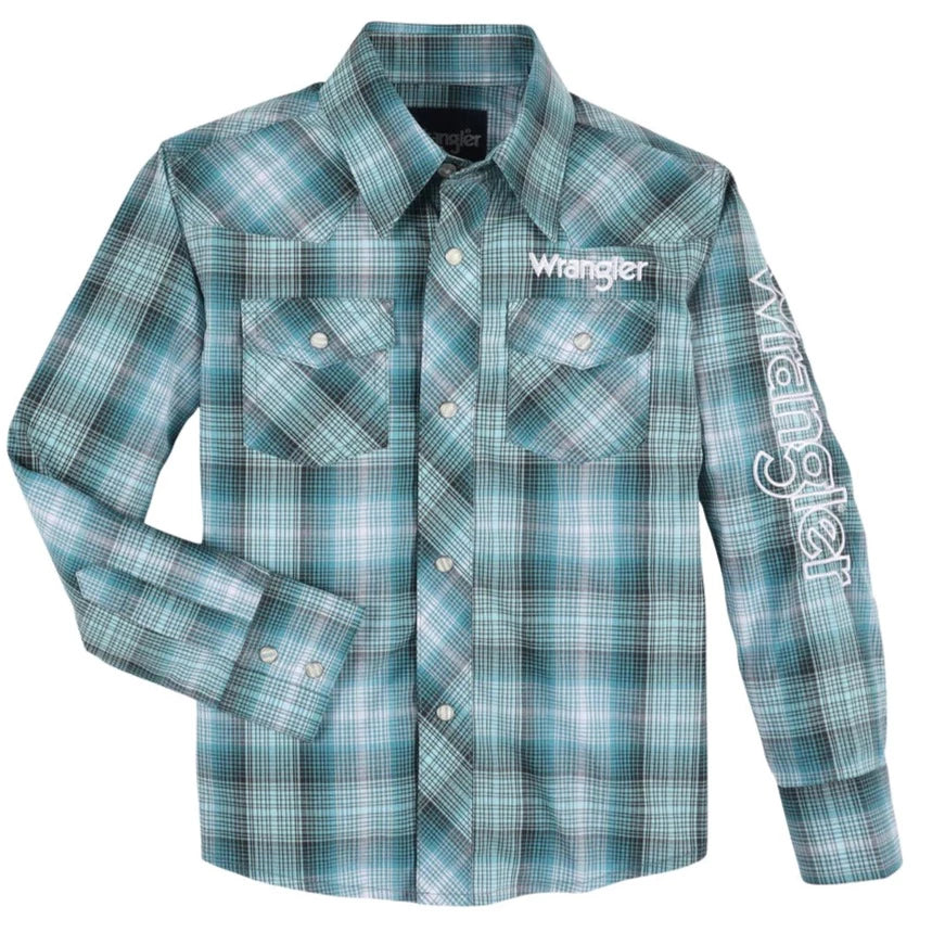 Wrangler Boy's Teal Plaid Button Down