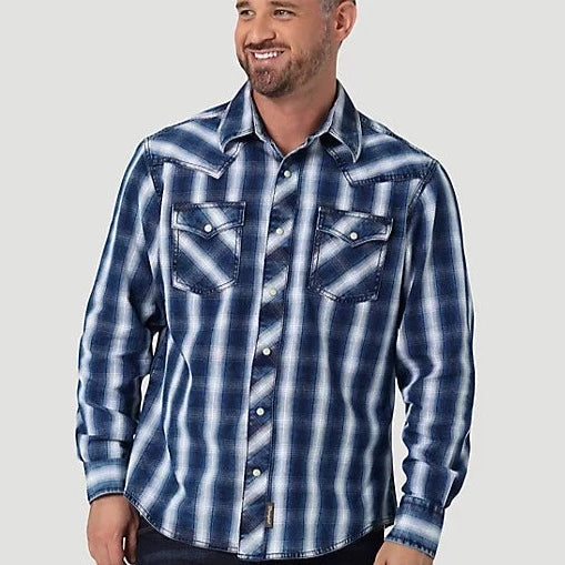 Wrangler Retro Mens Premium Long Sleeve Western Snap Plaid Shirt Ind