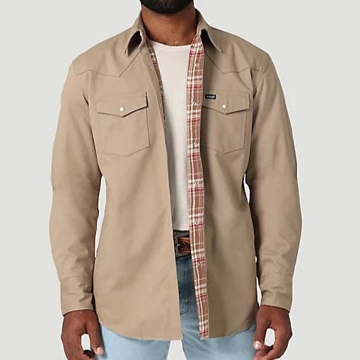 Wrangler Men's Flannel Lined Solid Work Shirt in Dune