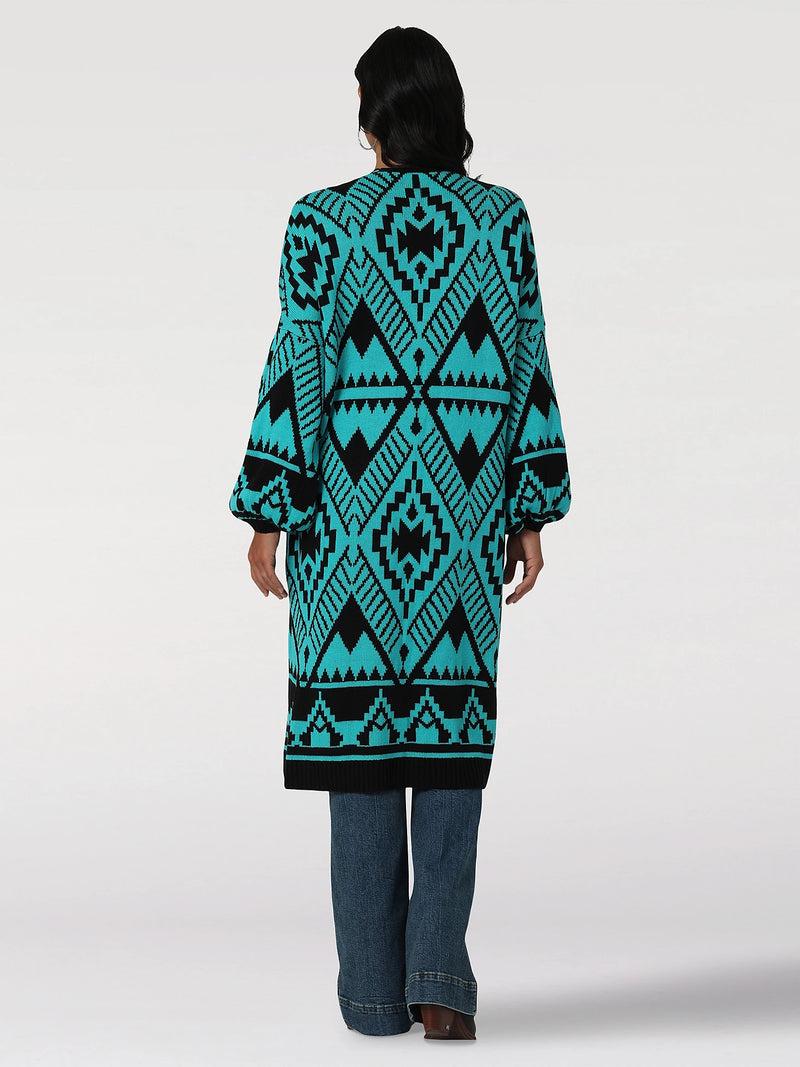 Wrangler Women's Turquoise Aztec Long Cardigan