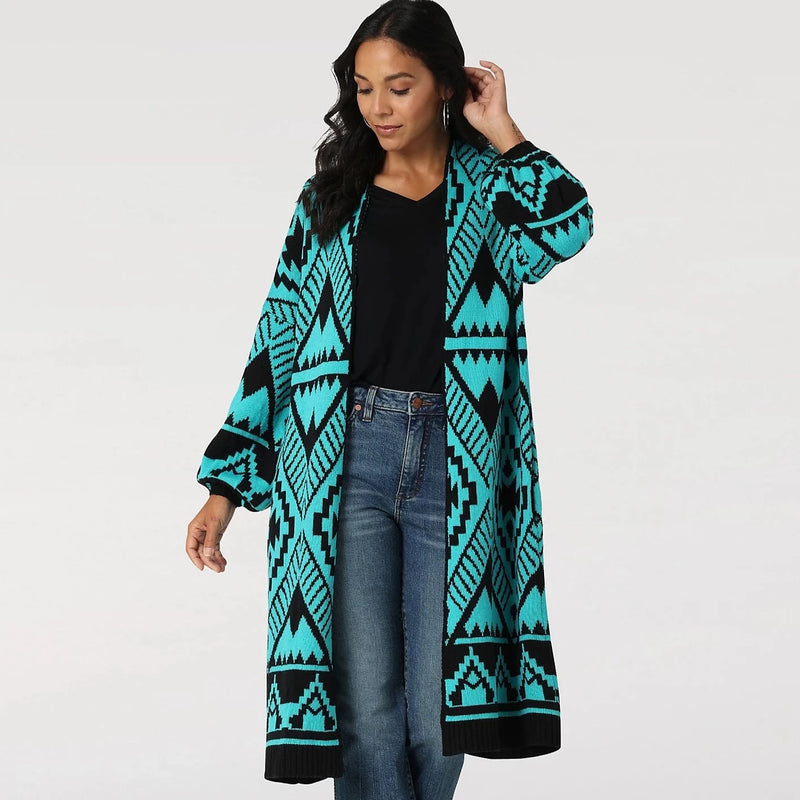 Wrangler Women's Turquoise Aztec Long Cardigan – Branded Country Wear