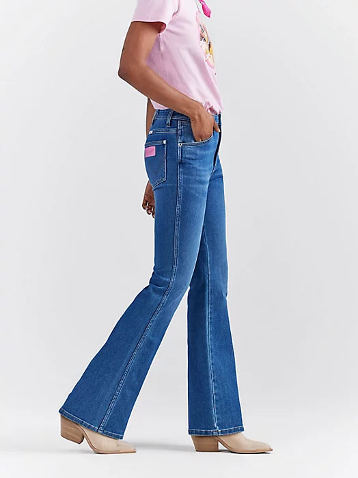 Wrangler x Barbie Women's Westward High Rise Bootcut Jean in Wrangler Blue