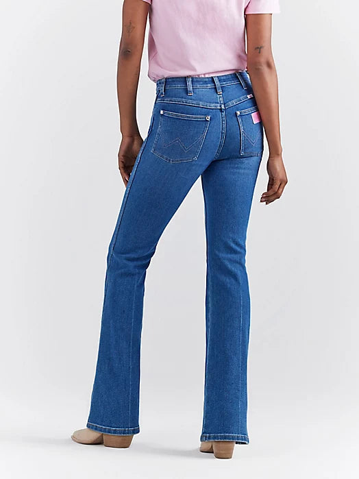 Wrangler x Barbie Women's Westward High Rise Bootcut Jean in Wrangler Blue