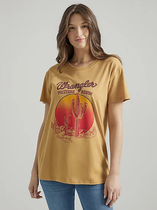 Wrangler Retro Women's Western Logo Graphic Boyfriend Tee in Pale Gold
