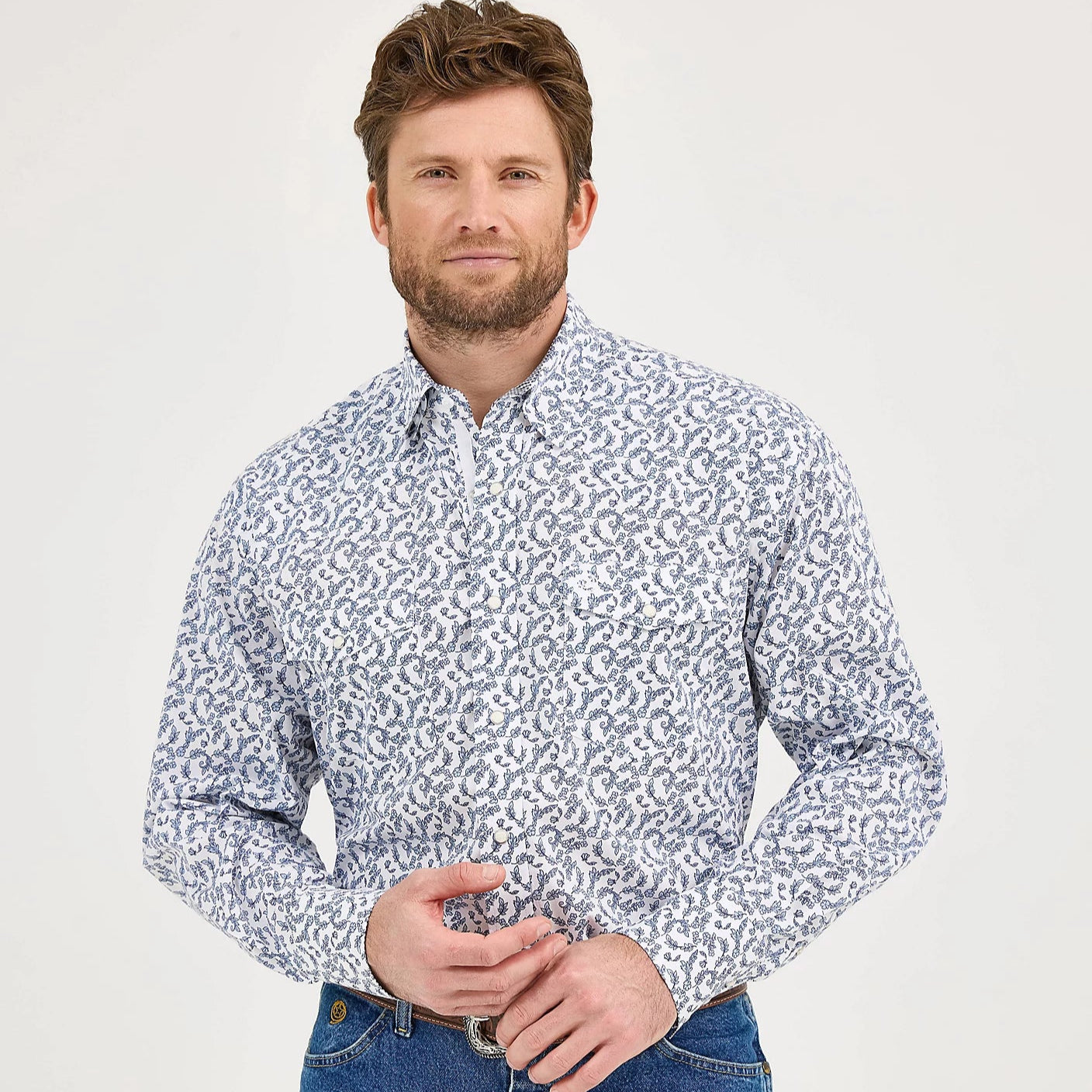 blue dress shirt outfit Spread Collar Dress Shirt in Blue Stripe End-On-End