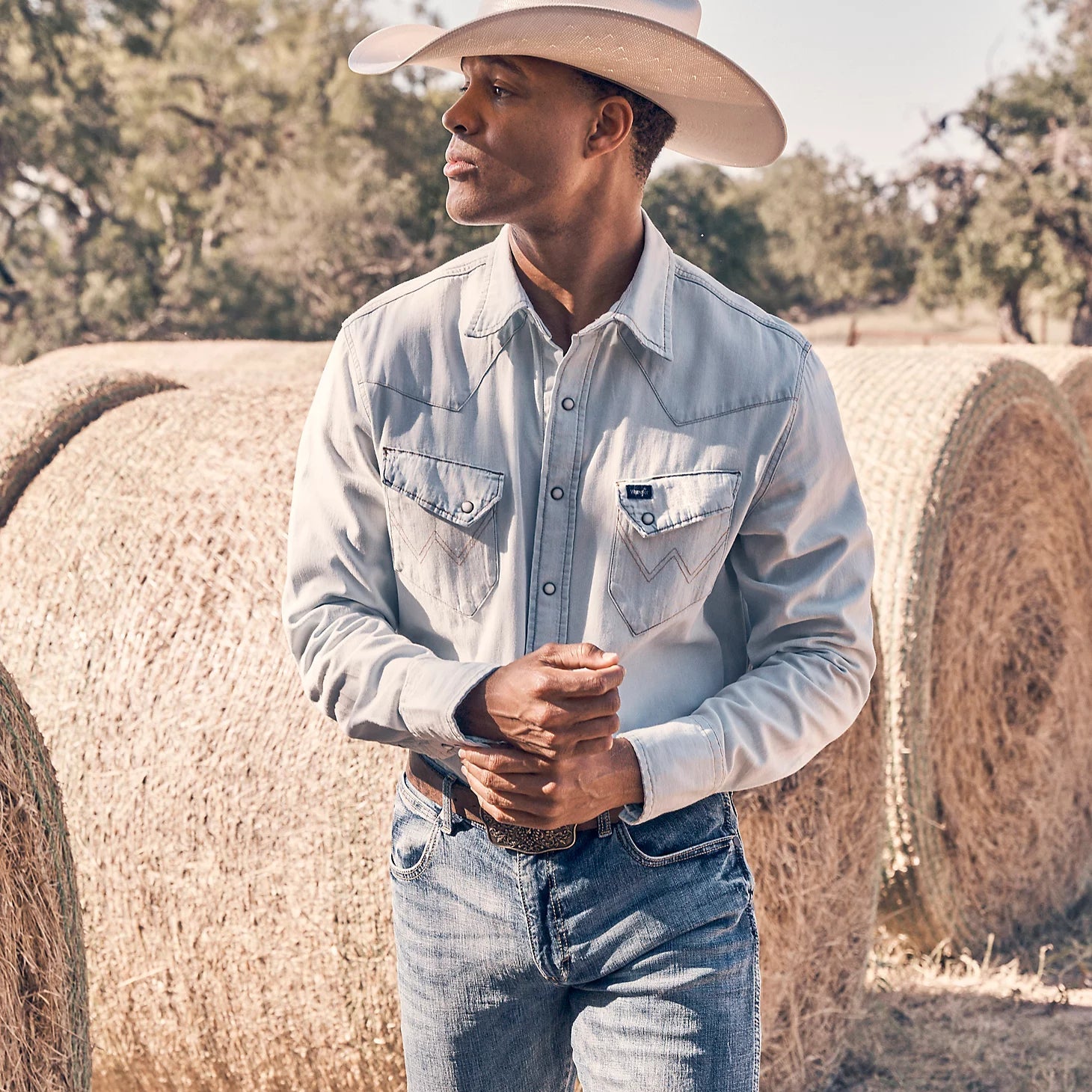 Wrangler Men's L/S Vintage Inspired Denim Western Snap Work Shirt