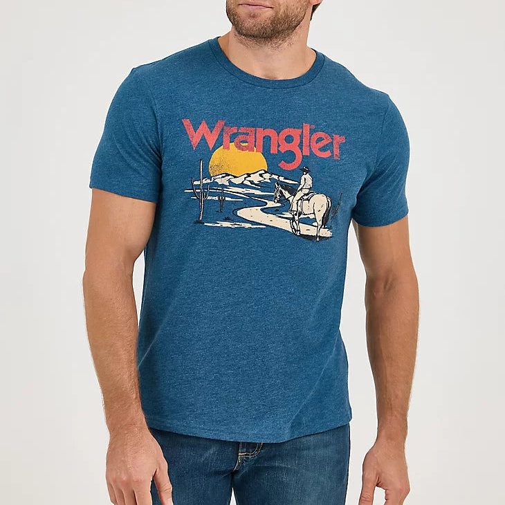 Wrangler Men's Cowboy Desert Graphic Logo T-Shirt in Navy Road