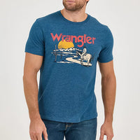 Wrangler Men's Cowboy Desert Graphic Logo T-Shirt in Navy Road